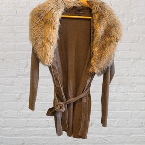 Banana Republic Faux Fur Lined Mocha Cardigan